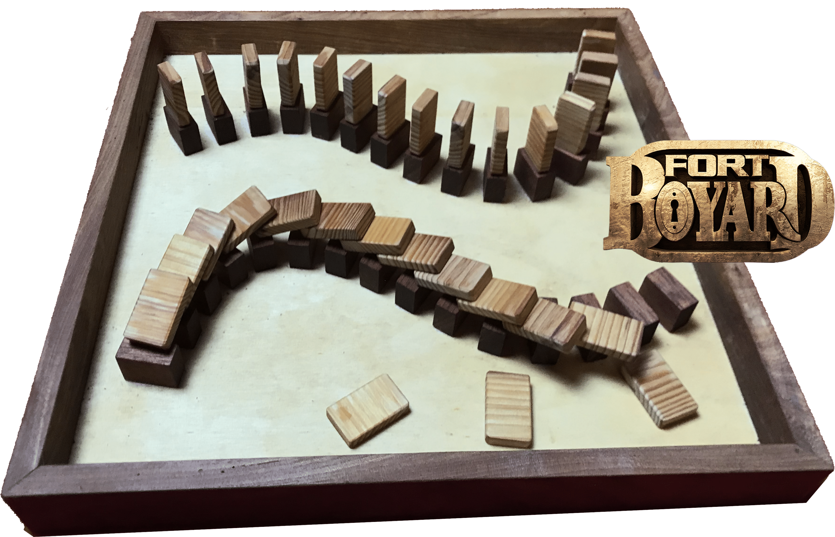 Jeu Les Dominos, une épreuve de Fort Boyard, comprenant des dominos placés sur des structures ondulées.