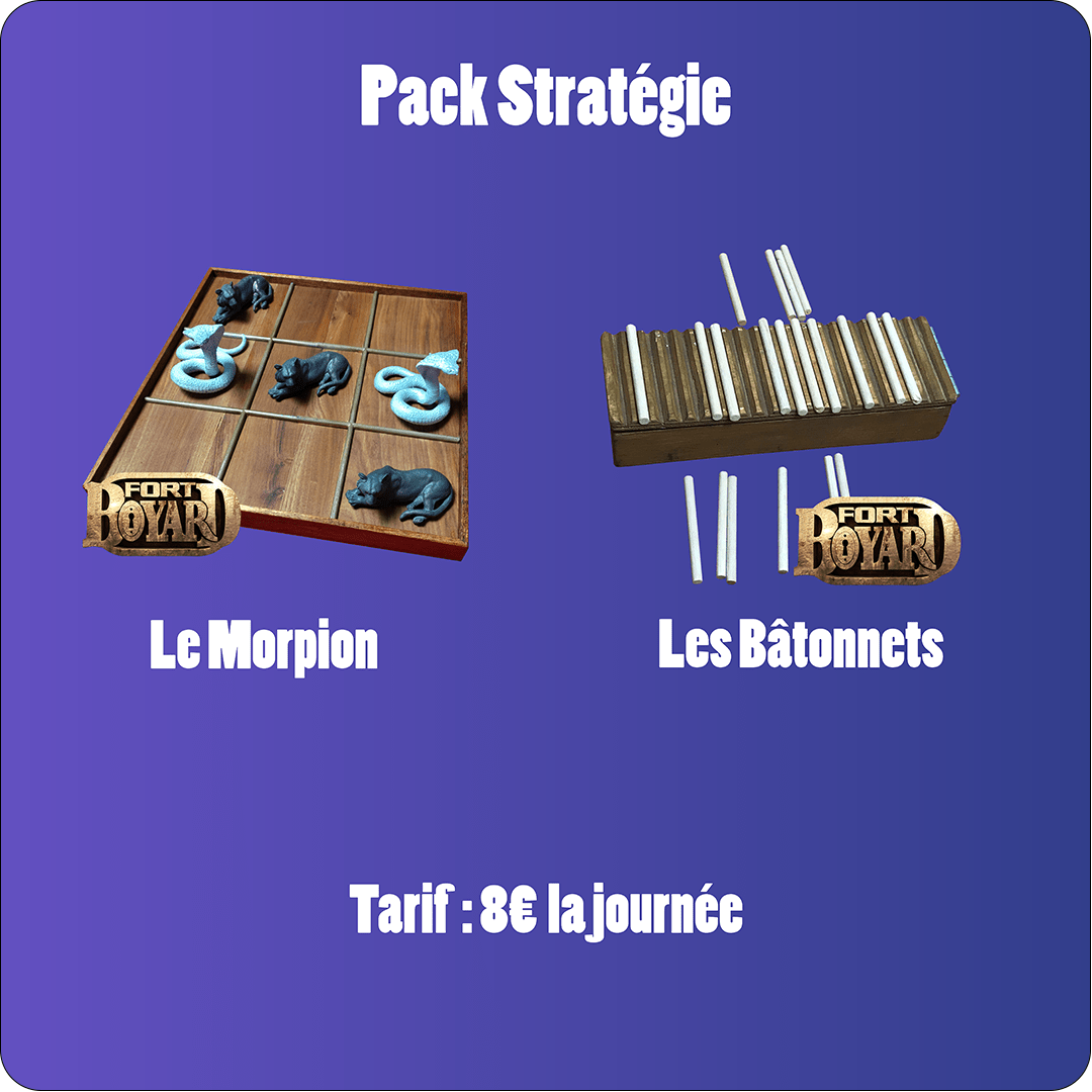 Pack Stratégie - Jeux Fort Boyard : Le Morpion, Les Bâtonnets, disponible chez Extra EVENTS.