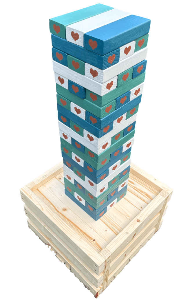 Un jeu Jenga en bois de grande taille, idéal pour des moments amusants en famille ou entre amis.