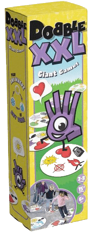 Dobble XXL, une version géante du jeu d’observation où les participants cherchent des symboles identiques sur des cartes de grande taille.