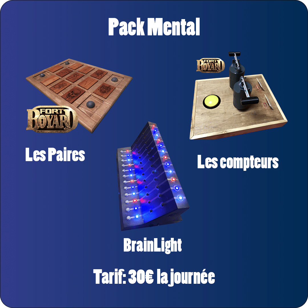 Pack Mental - Jeux Fort Boyard : Les Paires, Les Compteurs, L'Engramme Lumineux disponible chez Extra EVENTS.
