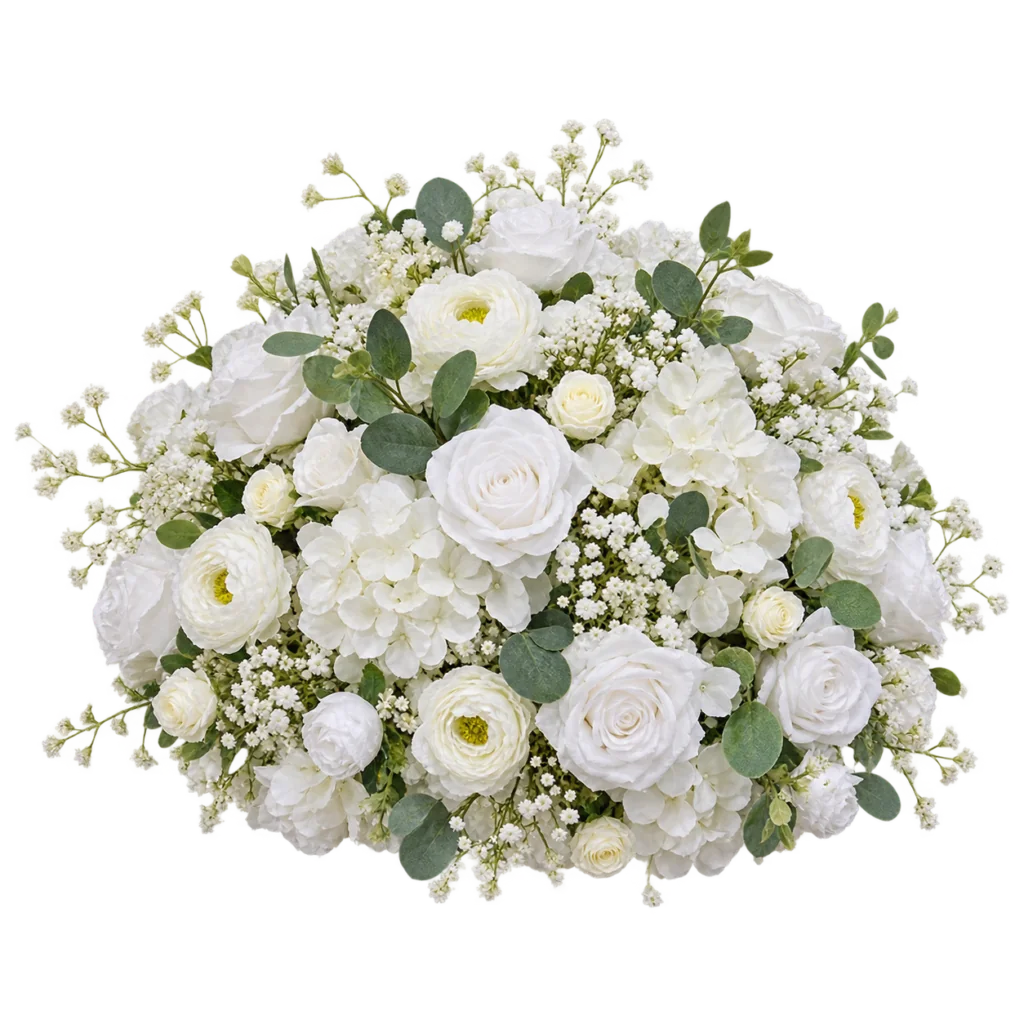 Grande composition florale blanche de 60 cm