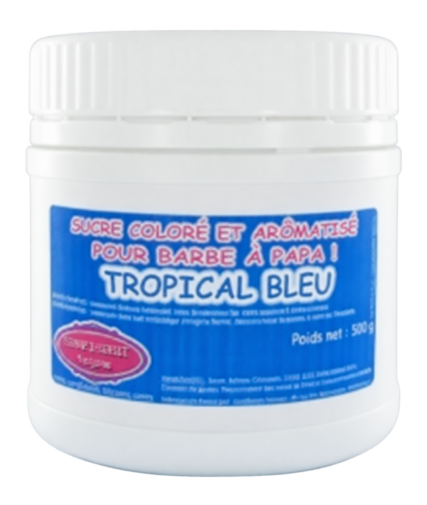 Pot de sucre à barbe à papa Tropical Bleu de 500 g, sans arrière-plan